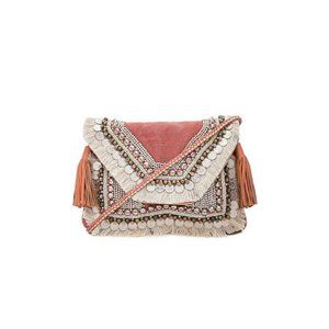 SHASHI Leela Beaded Canvas Flap Top Woven Bag